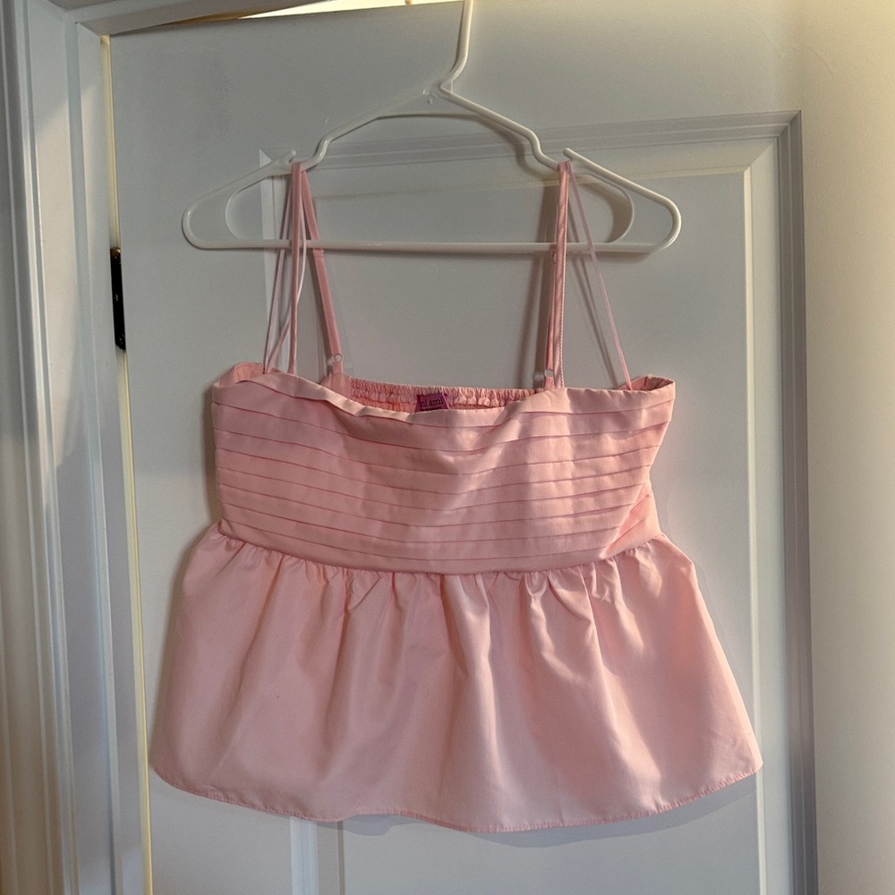 Light Pink Pleated Bust Peplum Cami Top